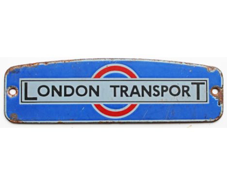 London Transport Bus RTL/RTW radiator badge. Approximately 7.5in x 2.25in rectangular enamel. Some damage as removed.