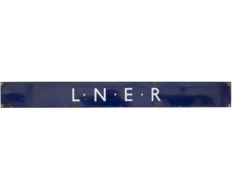London &amp; North Eastern Railway enamel poster board heading. L.N.E.R. In very good condition with minor edge chipping, mea