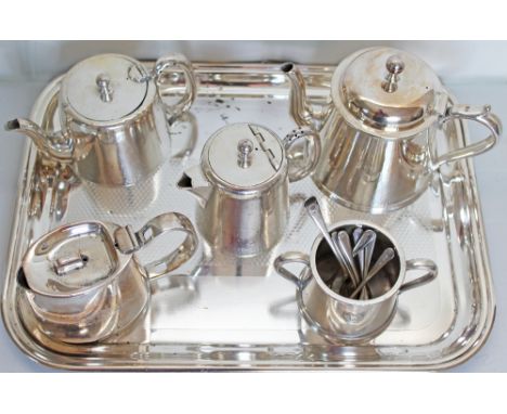 Silverplate collection comprising: GWR tapered teapot with well-polished double crest emblem; BR(E) small teapot; BR(E) water