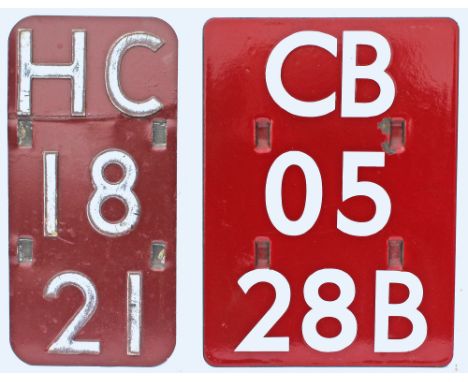 Overhead Electric Gantry enamel identification plates, quantity 2 comprising: CB 05 28B ex Primrose Hill to Broad Street, fro