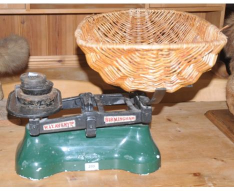 A set of Avery Ltd. Birmingham laundry scales and weights.
