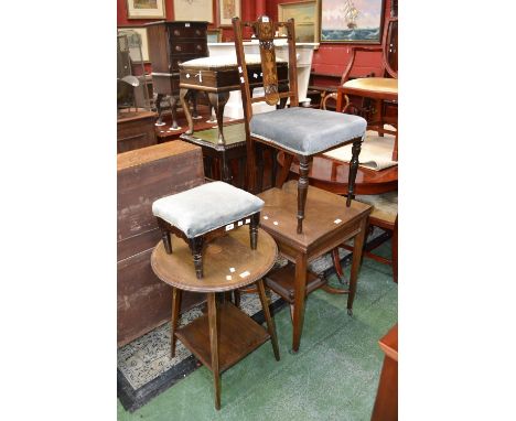 An Edwardian inlaid rosewood salon chair; an Edwardian mahogany envelope card table; an Edwardian mahogany occasional table; 