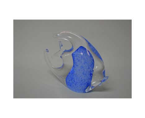 Handmade, handblown, Blue and Clear, Vintage, by the Artists of Murano Glass, Murano, Italy. Size: 4.5"h x 5.5"w x 1.5"d Arti