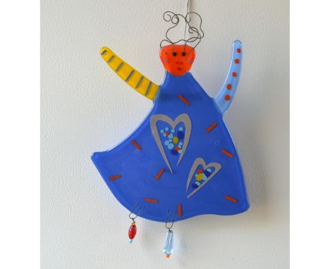 Swirl Girl Fused Art Glass by Bird Brain. Spice up your garden or wall with the Sassy "Swirl Girl" in Blue. Hand Crafted Fuse