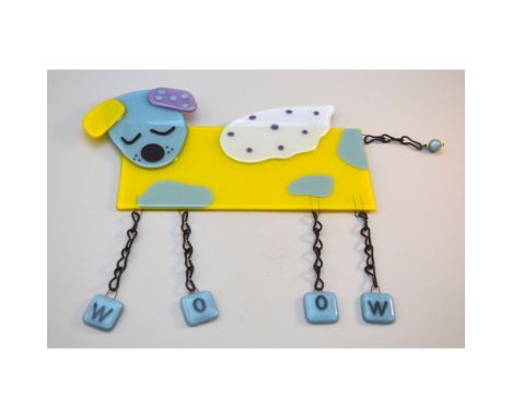 Woof Dog Fused Art Glass by Bird Brain. The perfect companion for your home or garden. Hand Crafted Fused Art Glass. Each inc