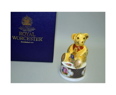 Fine Bone China, Glazed Decorated, Hand made, Hand painted Teddy Bear Candle Snuffer by the RW Studios. Vintage. 1989. Signed