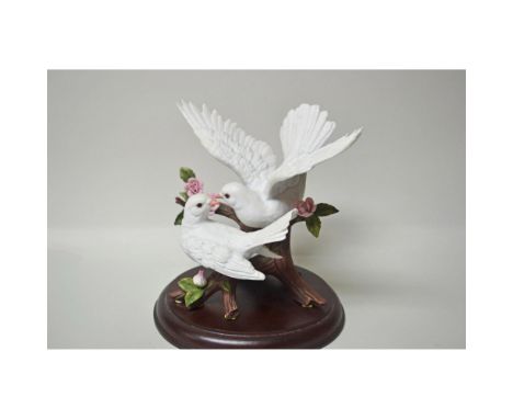 Bisque Porcelain Decorated, handpainted, handcreated by the Lenox Artists. Fine Porcelain, featuring a Pair of Love Doves wit