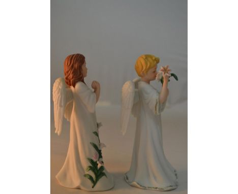 Bisque Porcelain Decorated, hand created, hand painted Pair of Angels featuring "Michael" Strength of God Angel Figurine and 