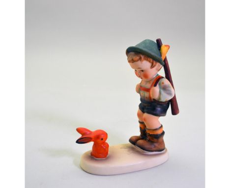 Glazed Porcelain Decorated, Vintage Figurine of a Young Hunter and a Rabbit. Edition began in 1957. Issued: 1970's. Model Num