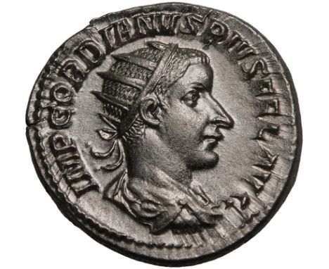 ROMAN EMPIRE. Gordian III. Silver antoninianus, AD 240. Obv: IMP CAES GORDIANVS PIVS AVG, radiate, draped and cuirassed bust 