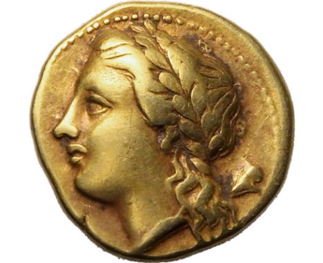 ANCIENT GREECE. SICILY, SYRACUSE. Electrum 50 litrai, Circa 310-304 BC. Struck during the time of Agathokles. Obv: laureate h