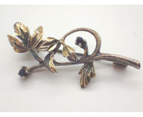 Silver sapphire set branch brooch