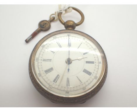 Gold plated key wind open face centre seconds chronometer pocket watch with key D: 56 mm
