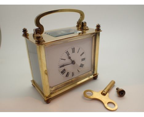 Brass cased French carriage clock with horizontal verge escapement ( with key )