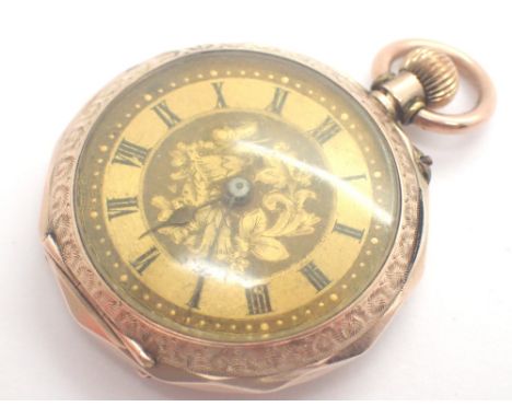 9ct gold vintage fancy crown wind fob watch total 204g CONDITION REPORT: This item is working at lotting.