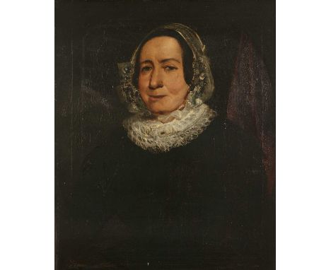 English School (19th century)Portrait of a lady, with lace collar and veil, oil on canvas, 59 x 49cm