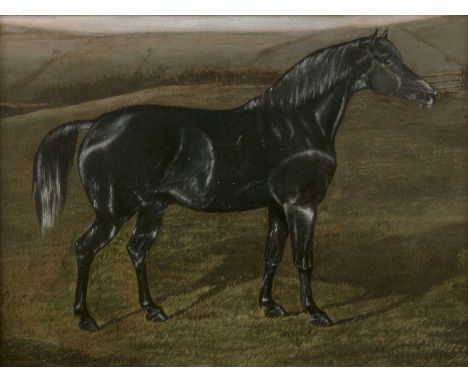 Manner of John Frederick HerringA black horse in a landscape, oil on canvas laid onto panel, 30 x 40cm