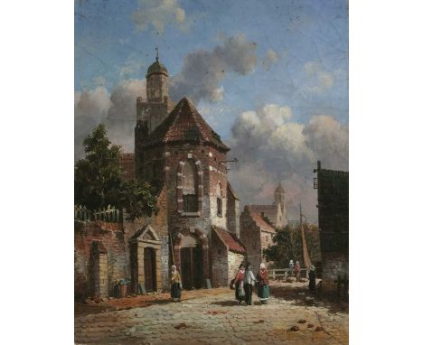 Manner of Cornelis SpringerFigures in a Dutch street, oil on panel, 25.5 x 20.5cm; and one further similar, unframed (2)