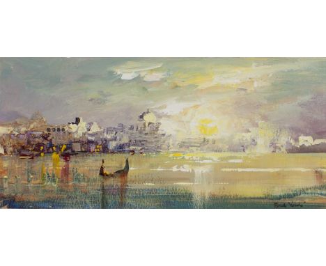 Roberto Luigi Valente (b. 1926)Early Morning in Venice, signed, oil on paper, 13 x 29cm; together with six late 19th/early 20