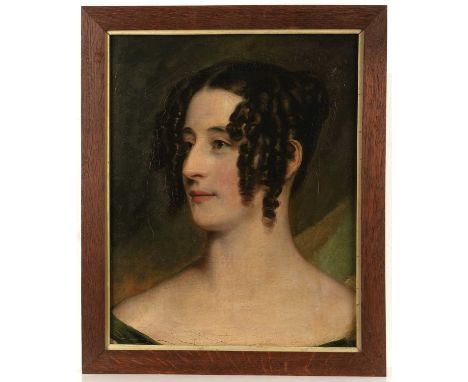 Follower of Franz-Xaver Winterhalter (1805-1873)Shoulder length portrait of a lady, her dark hair styled in ringlets, oil on 