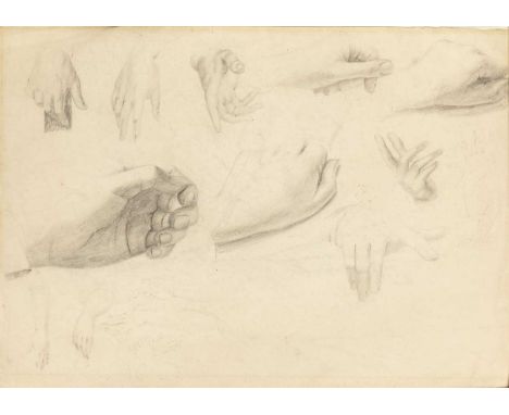 Benjamin Williams Leader (1831-1923)Study of a tree, signed, pencil sketch with further studies of hands verso, 37 x 26.5cm (