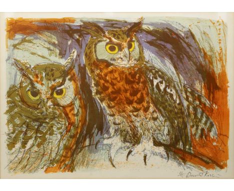 David Koster (1926-2014)Two owls, signed in pencil and no. 66/75, lithograph, 53 x 74cmLight brown discolouration/time staini