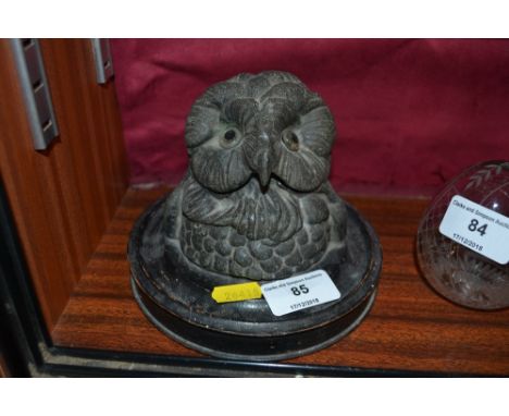 A late Victorian spelter inkwell in the form of an owl
