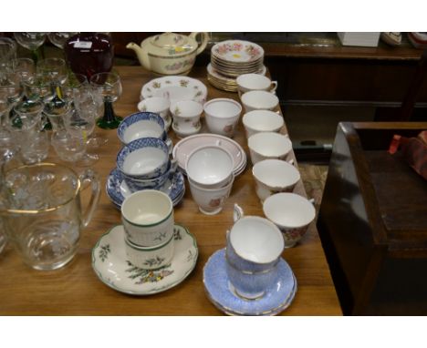 A quantity of various decorative teaware to include Colclough, two Spode Christmas Tree patterned ramekins etc. 