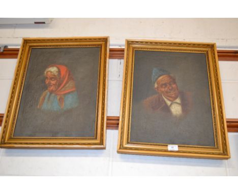 Late 19th / early 20th Century continental school, a pair of portrait studies of an elderly lady and gentleman, indistinctly 