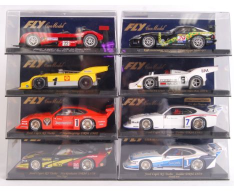 A collection of 8x original contemporary 1/32 scale Fly plastic racing slot cars to include; 88045 Panoz, A201 Viper, 88014 P