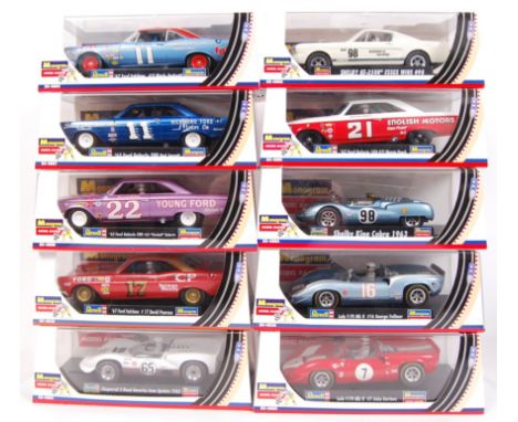 A collection of 10x original contemporary 1/32 scale Revell Monogram plastic racing slot cars to include; 854891 Ford, 854866