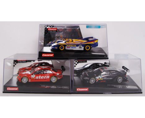 A collection of 3x original contemporary Carrera Evolution 1/32 scale plastic racing slot cars to include; 27327 Porsche 917/