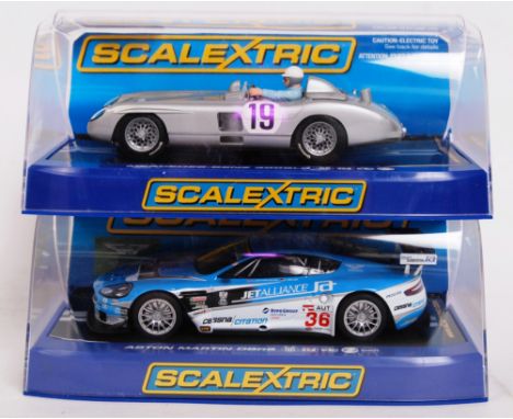 A collection of 2x original contemporary 1/32 scale Scalextric plastic racing slot cars to include; C3024 Mercedes 300 SLR & 