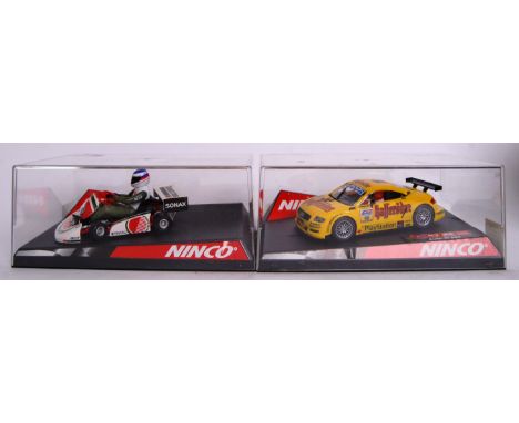 A collection of 2x original contemporary 1/32 scale Ninco plastic racing slot cars to include; 50286 Super Kart F1 & 50245 Au