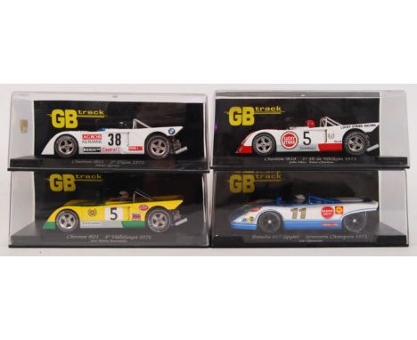 A collection of 4x original contemporary 'GB Racing Track' 1/32 scale racing slot cars to include; GB15 Chevron B-19, GB2 Por