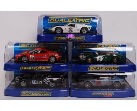 A collection of 5x original contemporary 1/32 scale Scalextric plastic racing slot cars to include; C3098 Ferrari 330 P4, C29