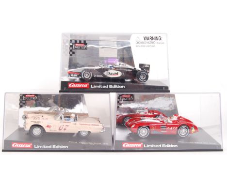 A collection of 3x original contemporary 1/32 scale Carrera Evolution  Limited Edition plastic model slot cars to include; 25