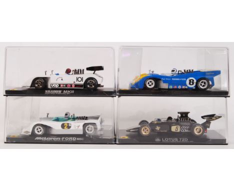 A collection of 4x original contemporary Vanquish MG 1/32 scale plastic slot racing cars to include; CA4 McLaren M8D, CA31 Sh