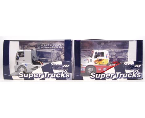 A collection of 2x original contemporary 1/32 scale Fly GB Track 'Super Trucks' plastic slot cars to include;TRUCK 2 SISU SL 