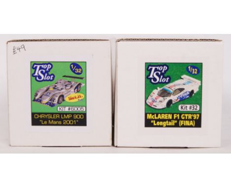 A collection of 2x original contemporary 1/32 scale Top Slot plastic racing slot car kits to include; #6005 Chrysler LMP 900 