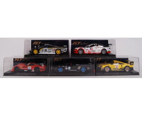 A collection of 5x original contemporary Fly Car Model 1/32 scale plastic model slot cars to include; A282 BMW M3, A362 Marco