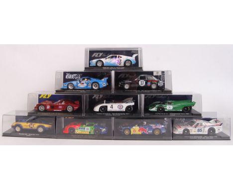 A collection of 10x Fly Models 1:32 scale slot racing cars. All appear mint and unused. 88172 BMW, 88150 Alfa Romeo, 88055 Po