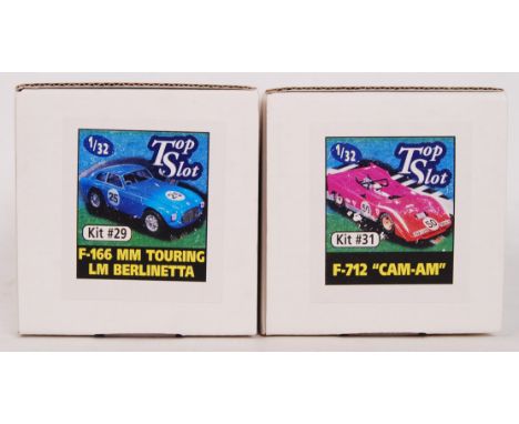 A collection of 2x original contemporary 1/32 scale Top Slot plastic racing slot car kits to include; F-166 MM touring & F-71