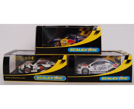 A collection of 3x original contemporary 1/32 scale Scalextric plastic racing slot cars to include; C2275 Porsche 911 GT3R, C