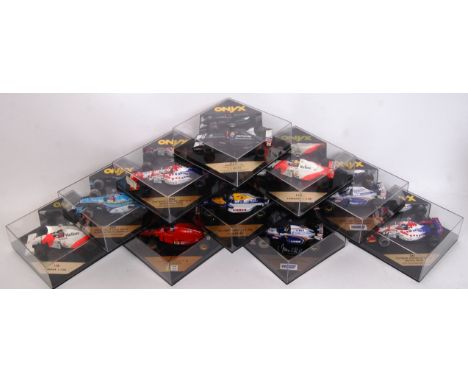 A collection of 10x original 1/43 scale ONYX diecast model F1 Formula One racing cars to include; 171B, 244, 211, 255, 172, 1