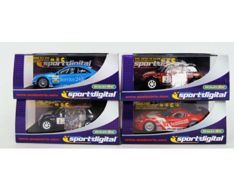 A collection of 4x original contemporary 1/32 scale Scalextric Sport Digital plastic racing slot cars to include; C2567D Merc