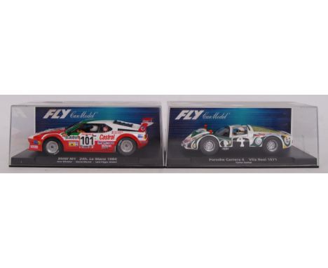 A collection of 2x original contemporary Fly Car Model 1/32 scale plastic model slot cars to include; 88338 BMW M1 & 88334 Po