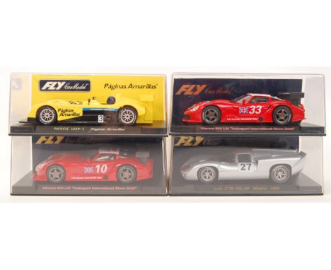 A collection of 4x original contemporary Fly Classic & Fly Model 1/32 scale plastic model slot cars to include; 532 Lola T70,