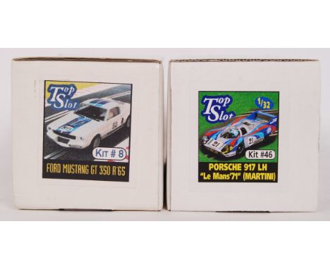 A collection of 2x original contemporary 1/32 scale Top Slot plastic racing slot car kits to include; #46 Porsche 917 LH & #8