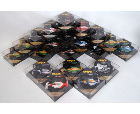 A collection of 20x original 1/43 scale ONYX diecast model F1 Formula One racing cars to include; 176A, 204, 239, 170B, 193A,